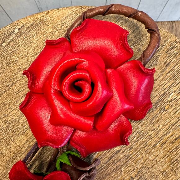Leather Rose Purse Charm Genuine Leather Flower Bag Charm NEW FAST SHIP - Picture 4 of 9